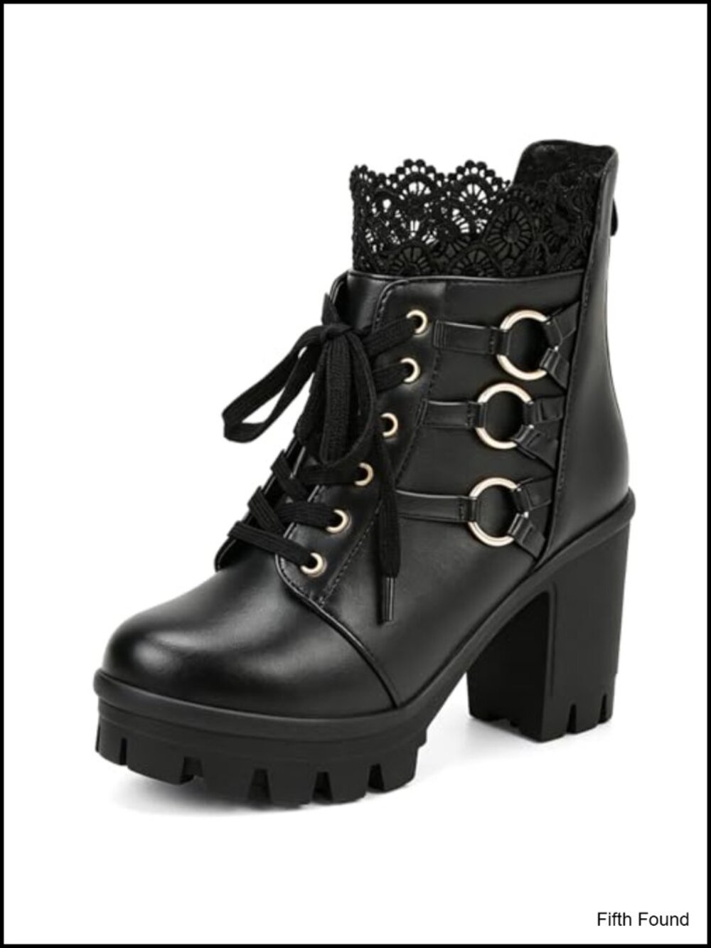 Platform Heel Combat Booties Studded Lace Up Women Ankle Boots